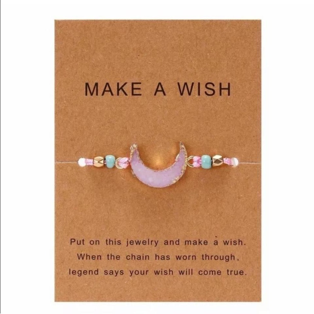 New Pink & Gold Moon Wish Crystal Druzy Stone On A Beaded Adjustable Bracelet